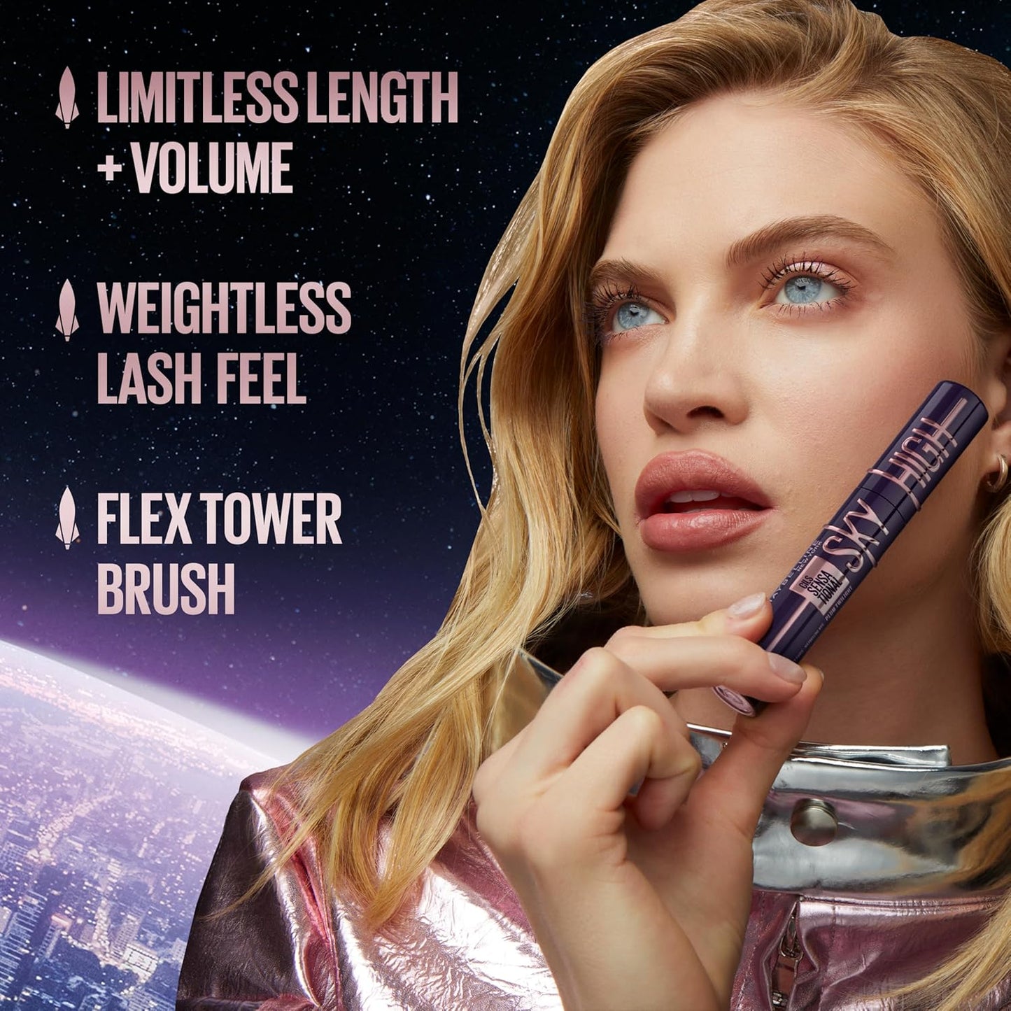 Lash Sensational Sky High Washable Mascara Makeup, Volumizing, Lengthening, Defining, Curling, Multiplying, Buildable Formula, Very Black, 1 Count